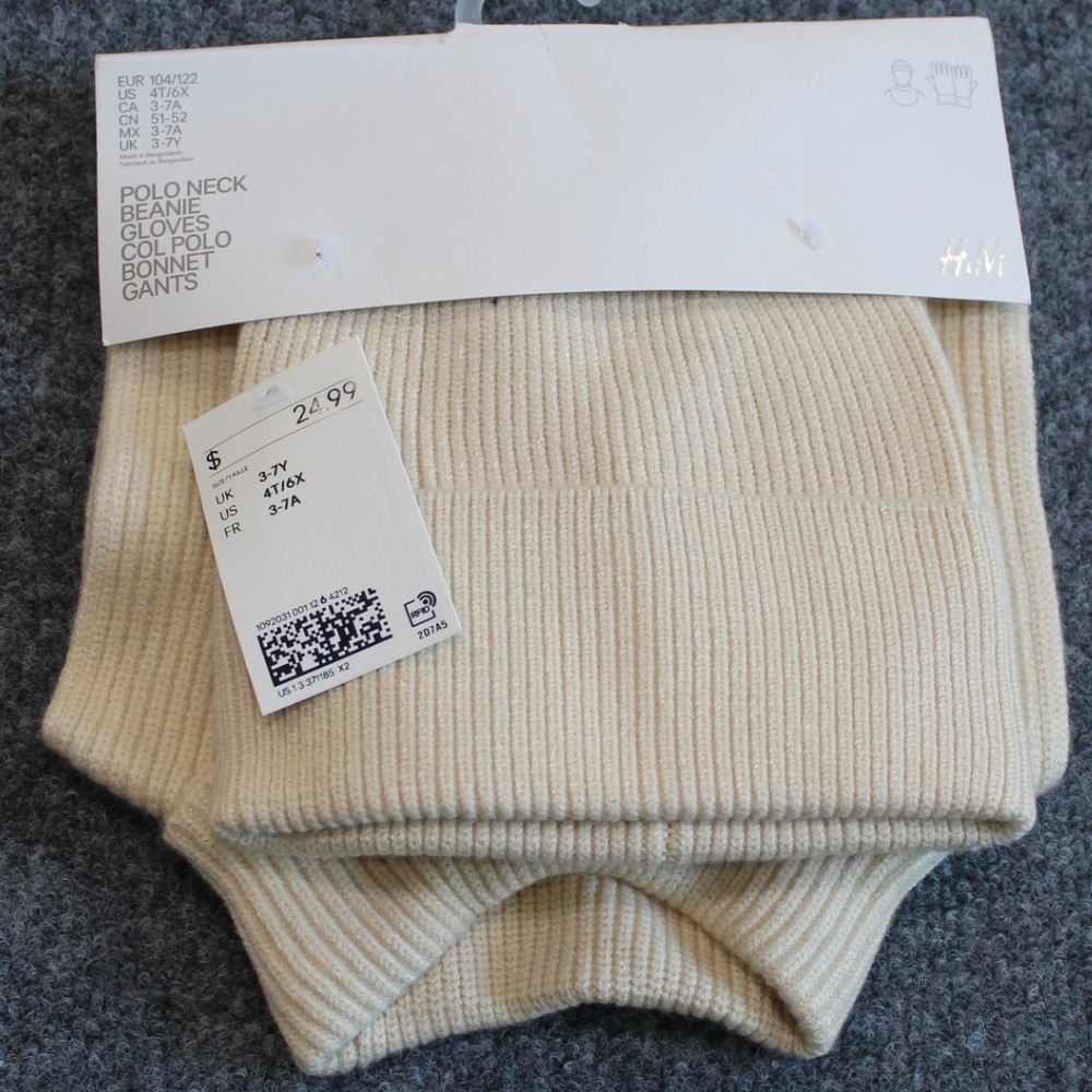 H&M‎ Kids Polo Neck Beanie and Gloves Set Beige 3-7 Years NWT